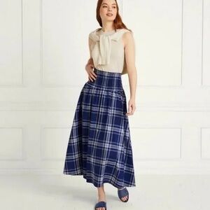 HHH NWT Delphine Navy Plaid Midi Skirt